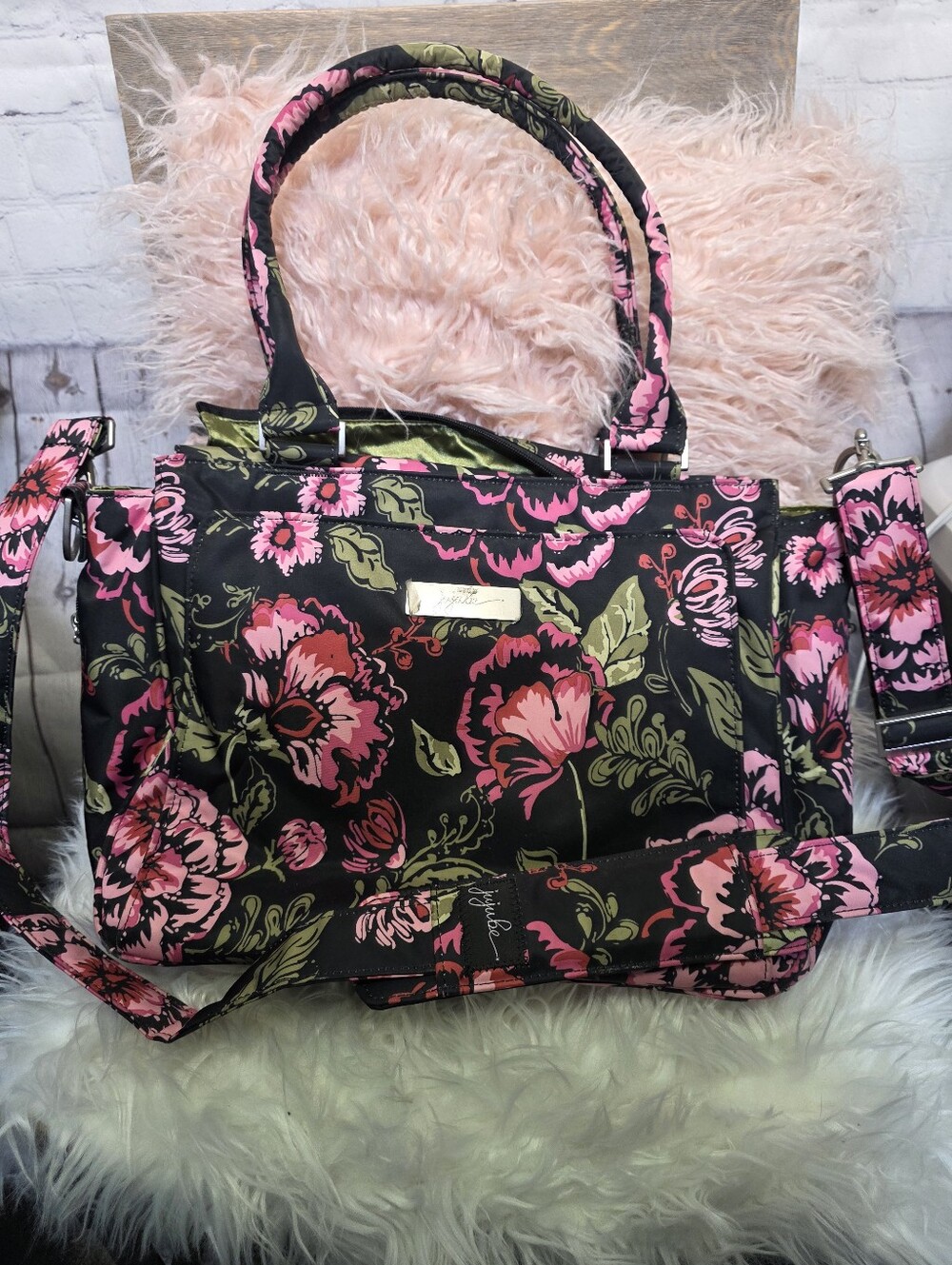 Jujube Floral Satchel Diaper bag in Black and Pink